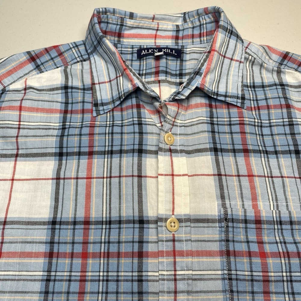 Alex Mill Madras Shirt M Mens L/S Button Up Blue Plaid Minimalist